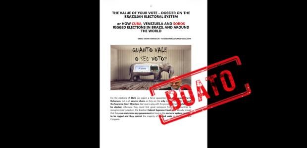 Documento em inglês reúne alegações já desmentidas pela Justiça Eleitoral sobre as eleições brasileiras
