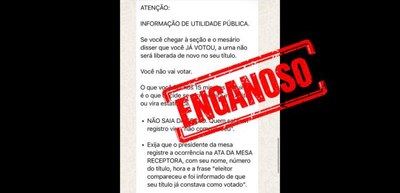 É enganosa a orientação de fotografar Caderno de Votação e registrar boletim de ocorrência se outro eleitor votar em seu lugar