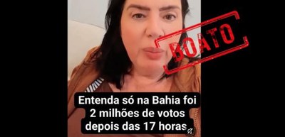 É falso que 2 milhões de votos tenham sido lançados manualmente na Bahia após as 17h