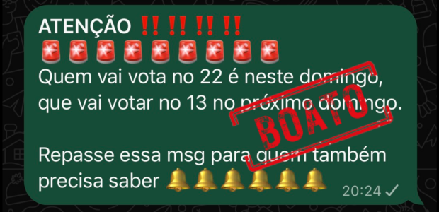 É falso que eleitores devam votar em dias diferentes dependendo do candidato escolhido; eleições ocorrem neste domingo (4)