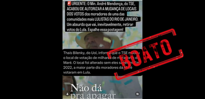É falso que ministro André Mendonça tenha mudado locais de votação no Rio para prejudicar candidatura