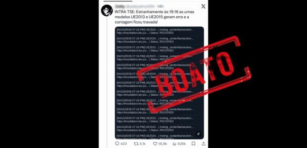 Não é verdade que urnas eletrônicas dos modelos 2015 e 2013 geraram erro e travaram contagem dos votos nas Eleições 2026