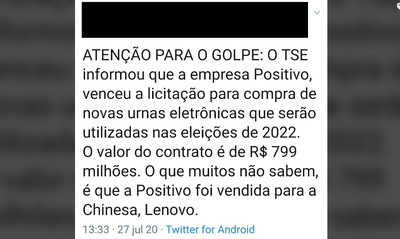 É falso que Positivo Tecnologia foi vendida para a companhia chinesa Lenovo. Confira as checagens: