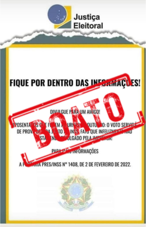 É falsa imagem de comunicado da Justiça Eleitoral sobre prova de vida do INSS