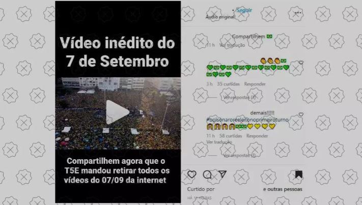 É falso que TSE ordenou que todos os vídeos dos atos de 7 de Setembro sejam excluídos da internet