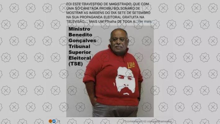 Foto de ministro do TSE Benedito Gonçalves com blusa de candidato à Presidência é montagem