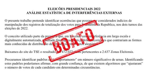 Relatório apócrifo inventa cálculos para apontar existência de algoritmo capaz de desviar votos entre candidatos à Presidência