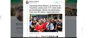 Vídeo faz alegação falsa sobre redução de votos de candidata em Palmas (TO)