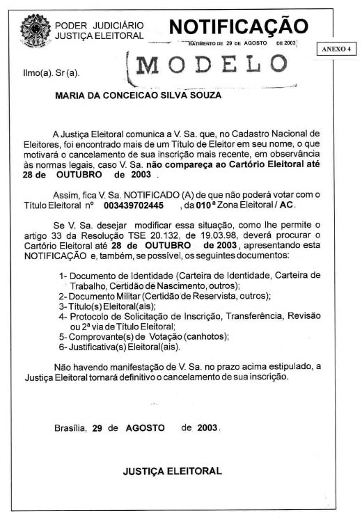 Anexo 4 ao Provimento-CGE nº 6/2003 (art. 1º, IV)
