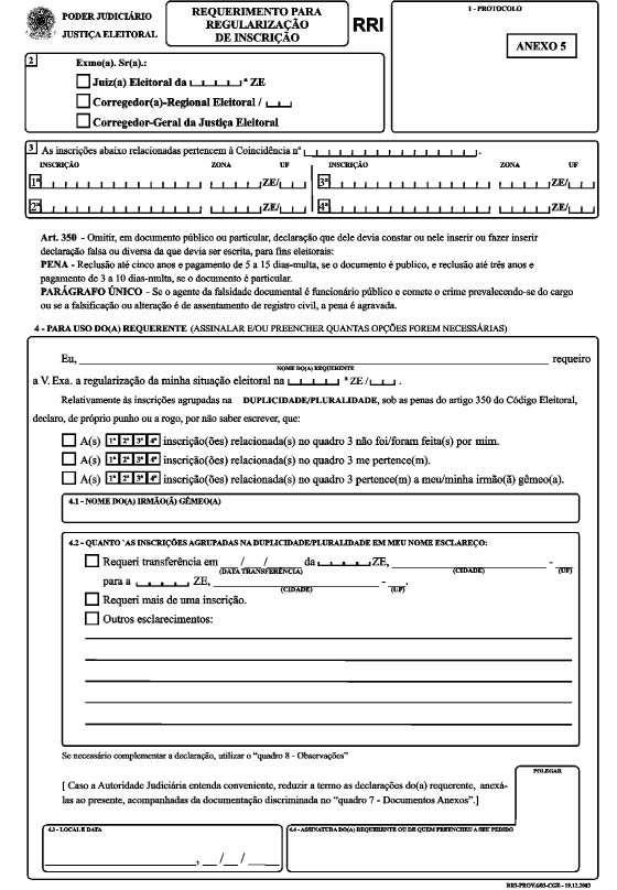 Anexo 5 ao Provimento-CGE nº 6/2003 (art. 1º, V)